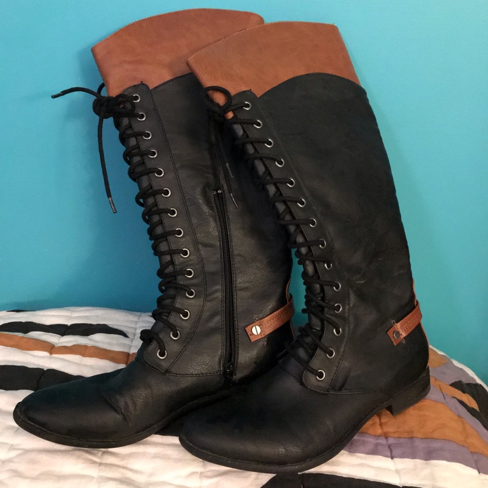 Vegan Leather Rocket Dog Knee High Boots Two Tone